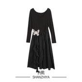 连衣裙女蝴蝶显瘦气质裙 赫本风黑色长袖 山只鸭 SZY