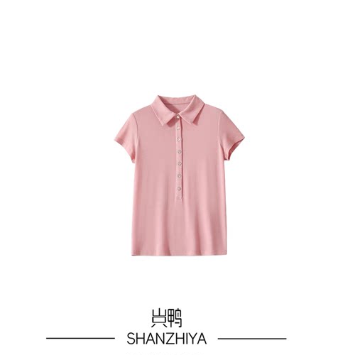 山只鸭/SZY  POLO衫正肩短袖T恤女2026夏季新款纽扣设计感上衣