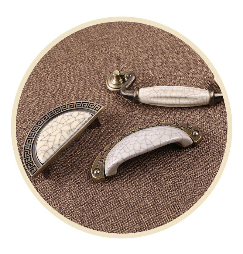 欧式裂纹陶瓷拉手橱柜抽屉衣柜门单孔仿古青古铜五金把手美式