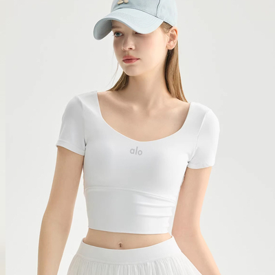 ALOUSAYOGA带胸垫瑜伽服短袖网纱美背舞蹈运动女外穿健身T恤上衣