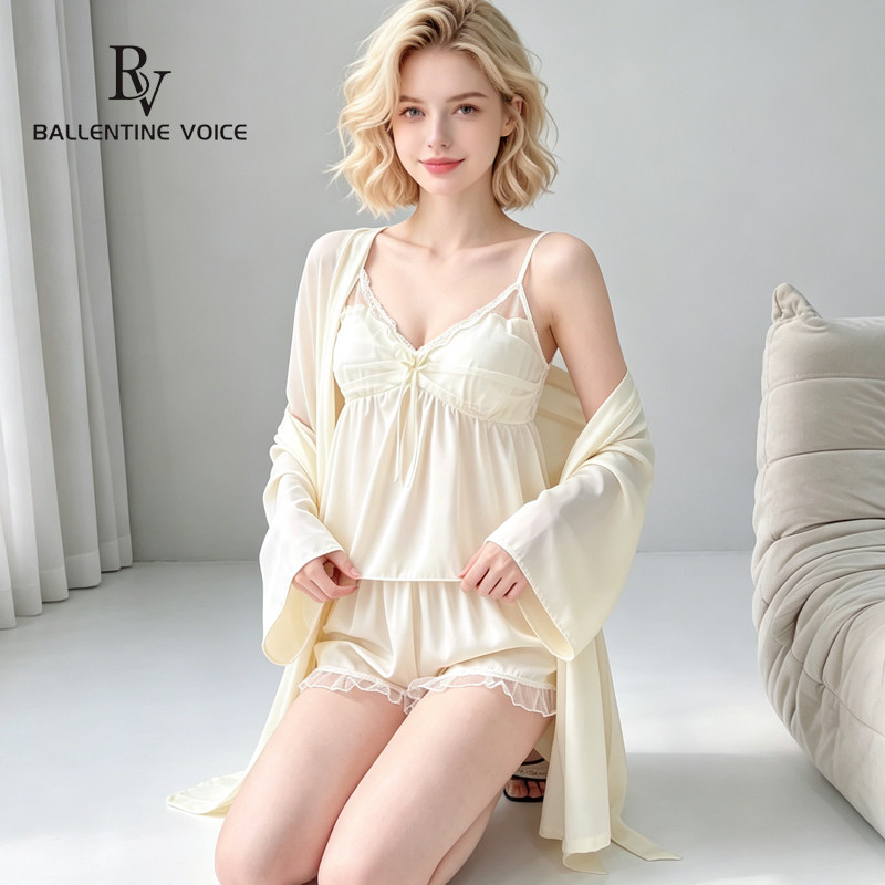 欧美BV新款带胸垫法式甜妹睡衣睡衣/家居服套装
