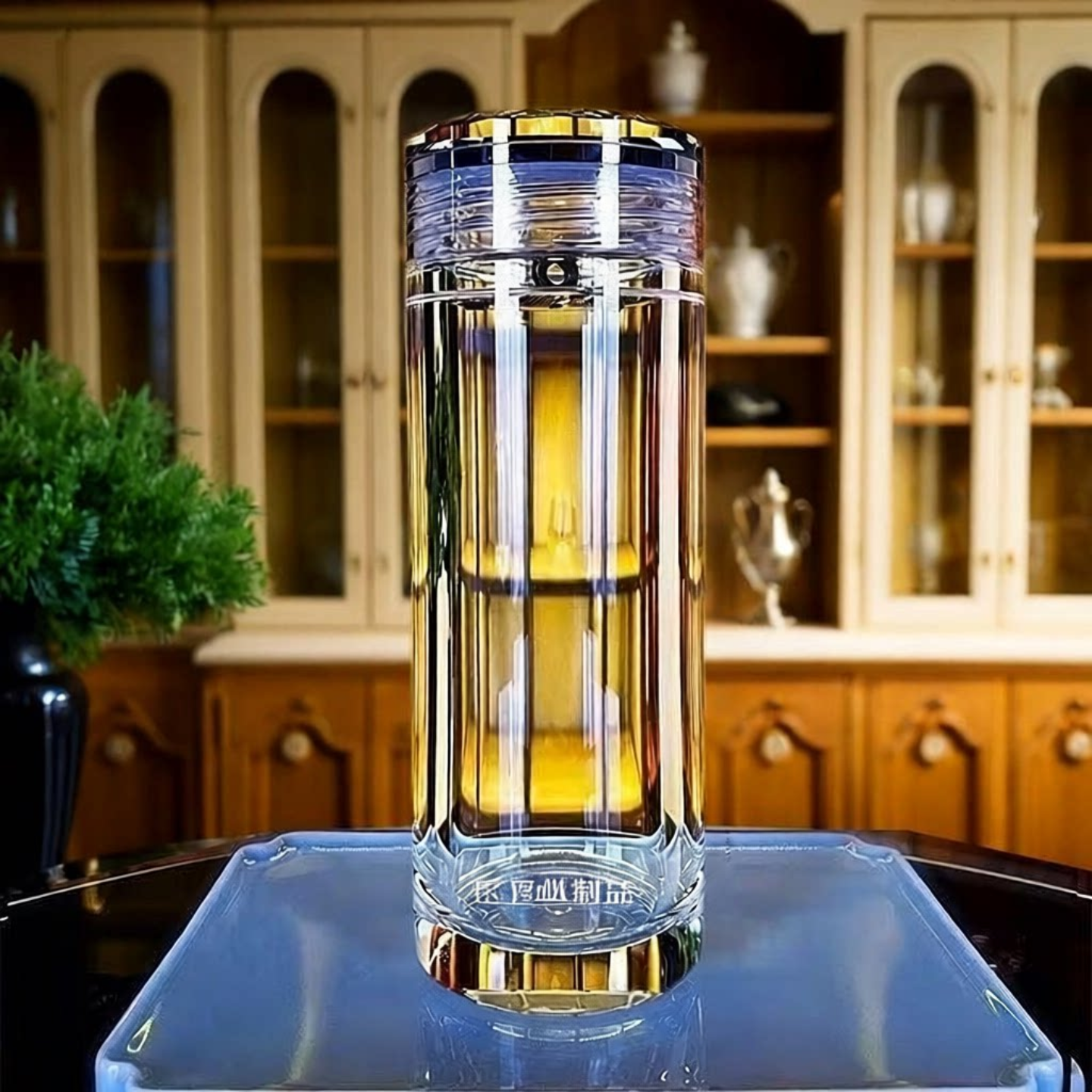 水晶级水杯双层车载玻璃杯茶杯大容量加厚透明隔热杯男士水杯