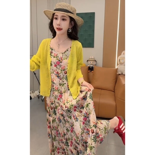 2026夏季新款度假风碎花吊带裙开衫两件套女夏季防晒显瘦气质套装