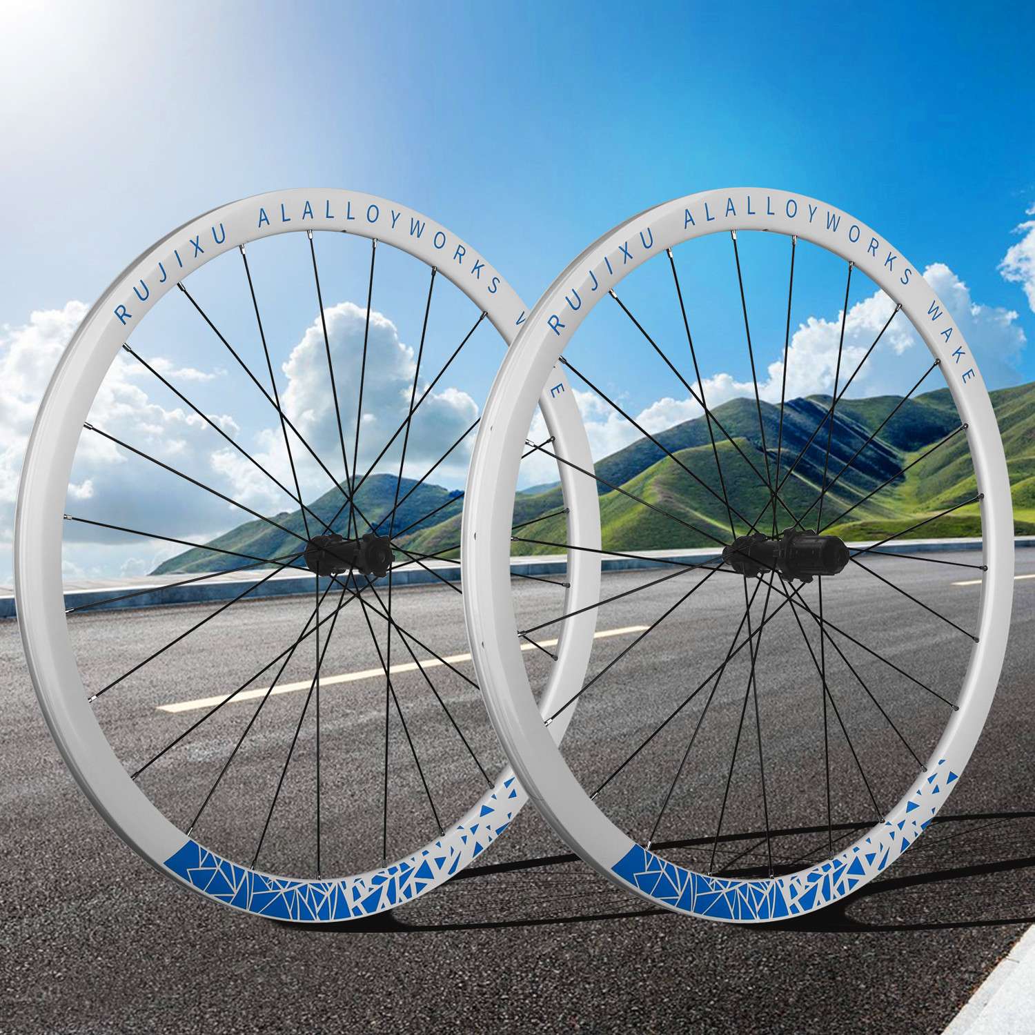 锐杰逊700C 36T棘轮框高35mm公路车碟刹轮组公路直拉轮组烤漆白色