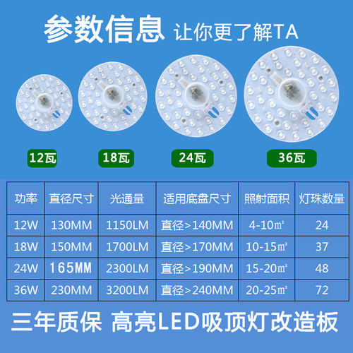 免驱动220vled灯板灯珠灯泡灯片18W24W36WLED吸顶灯灯芯灯盘圆形