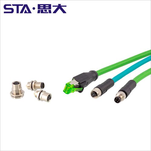 M8 4芯D型转RJ45千兆以太网线 工业相接D-code型公头传感器连接器