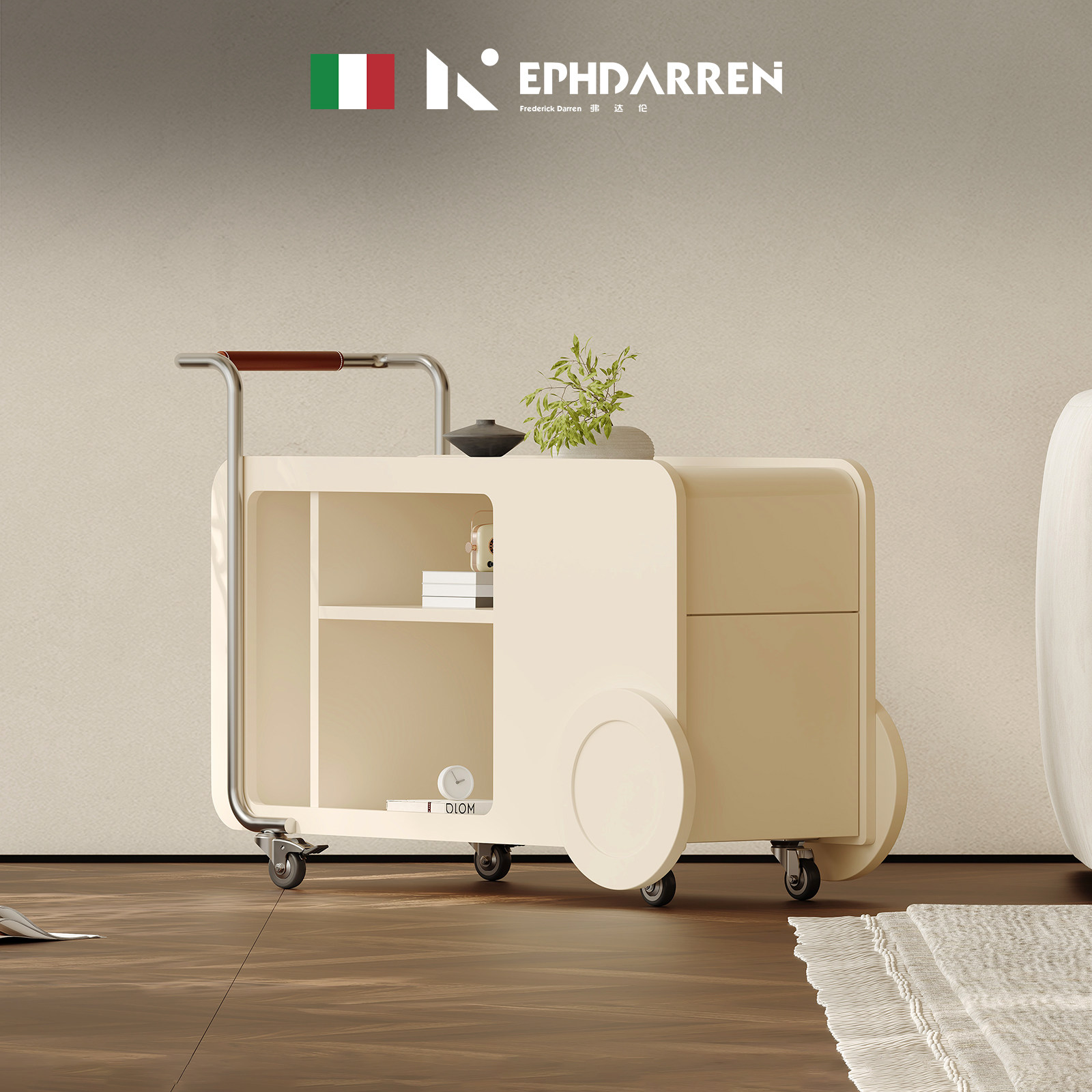 【自营】EPHDARREN/弗达伦奶油风小推车边几可移动客厅沙发边几柜,住宅家具,移动边几/推车,淘宝优惠券,粉丝福利购,淘宝优惠卷