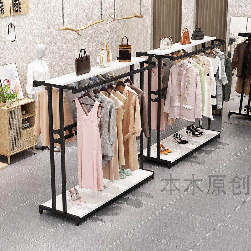 服装店展示架落地双杆挂衣架简约商场烤漆中岛架男女童装服装道具