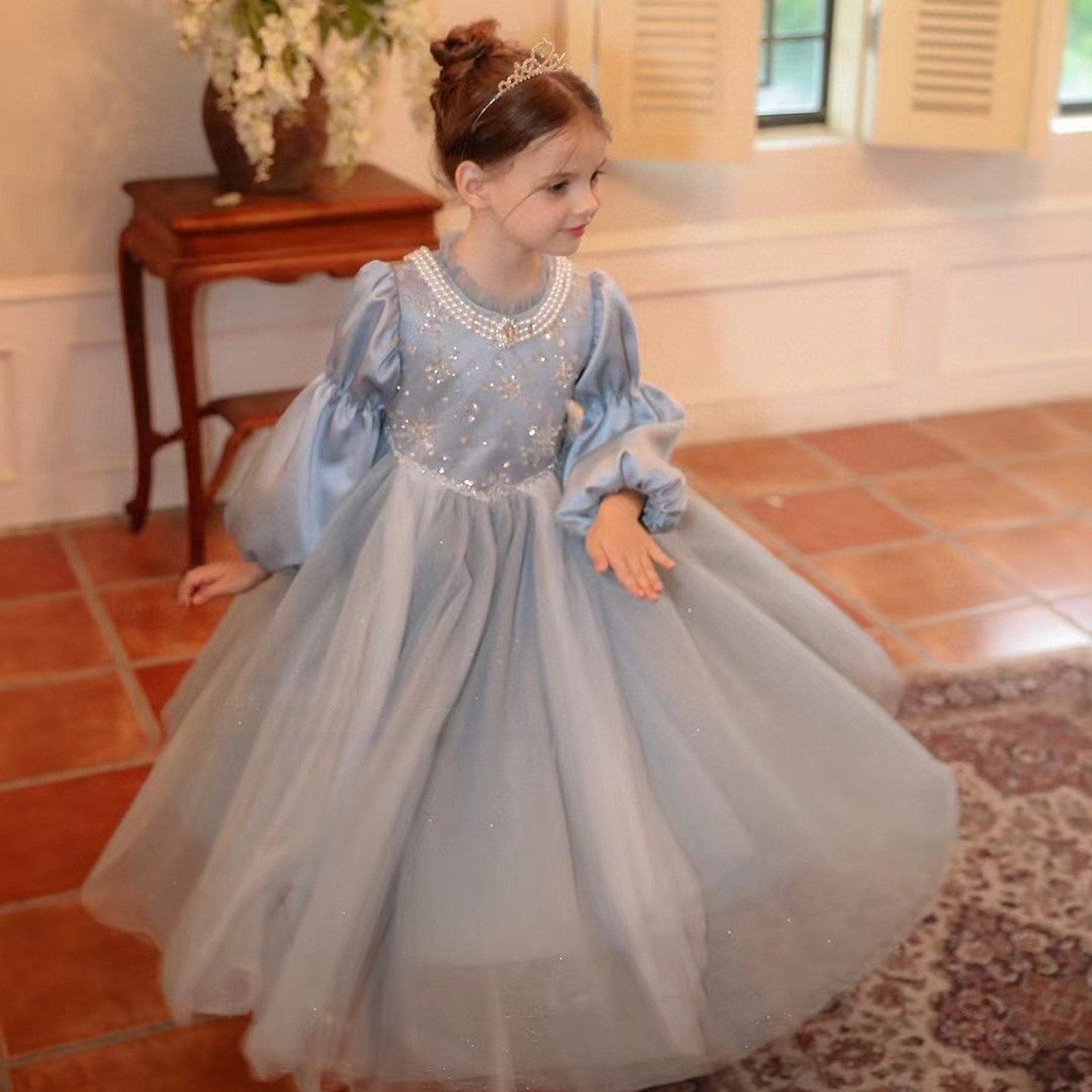 送项链女童秋冬季加绒爱莎公主裙儿童生日泡泡袖网纱气质新年礼服,童装/婴儿装/亲子装,儿童礼服,淘宝优惠券,粉丝福利购,淘宝优惠卷