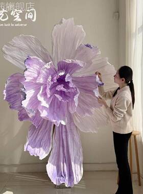 蓝纸花霾雾蓝巨型纸艺花大型婚礼背景装橱饰窗色立体褶E21348皱晕
