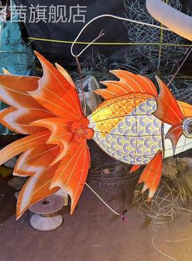 手ZDW工鱼灯花灯宫灯潮国复古锦道鲤鱼金鱼手持竹杆发光灯笼拍摄
