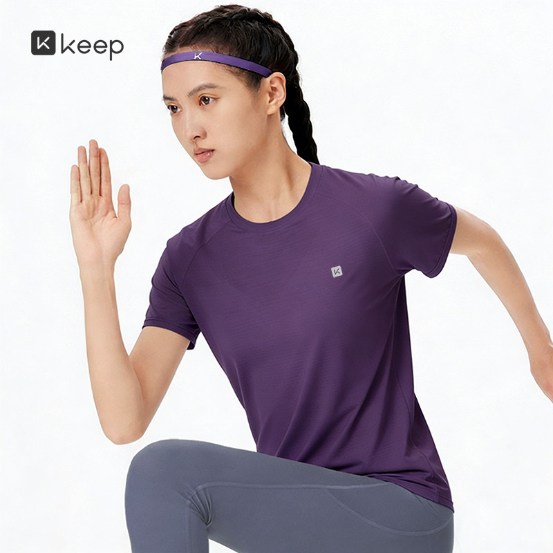 Keep轻薄徒步运动短袖T恤女圆领宽松吸湿速干跑步健身上衣训练t恤