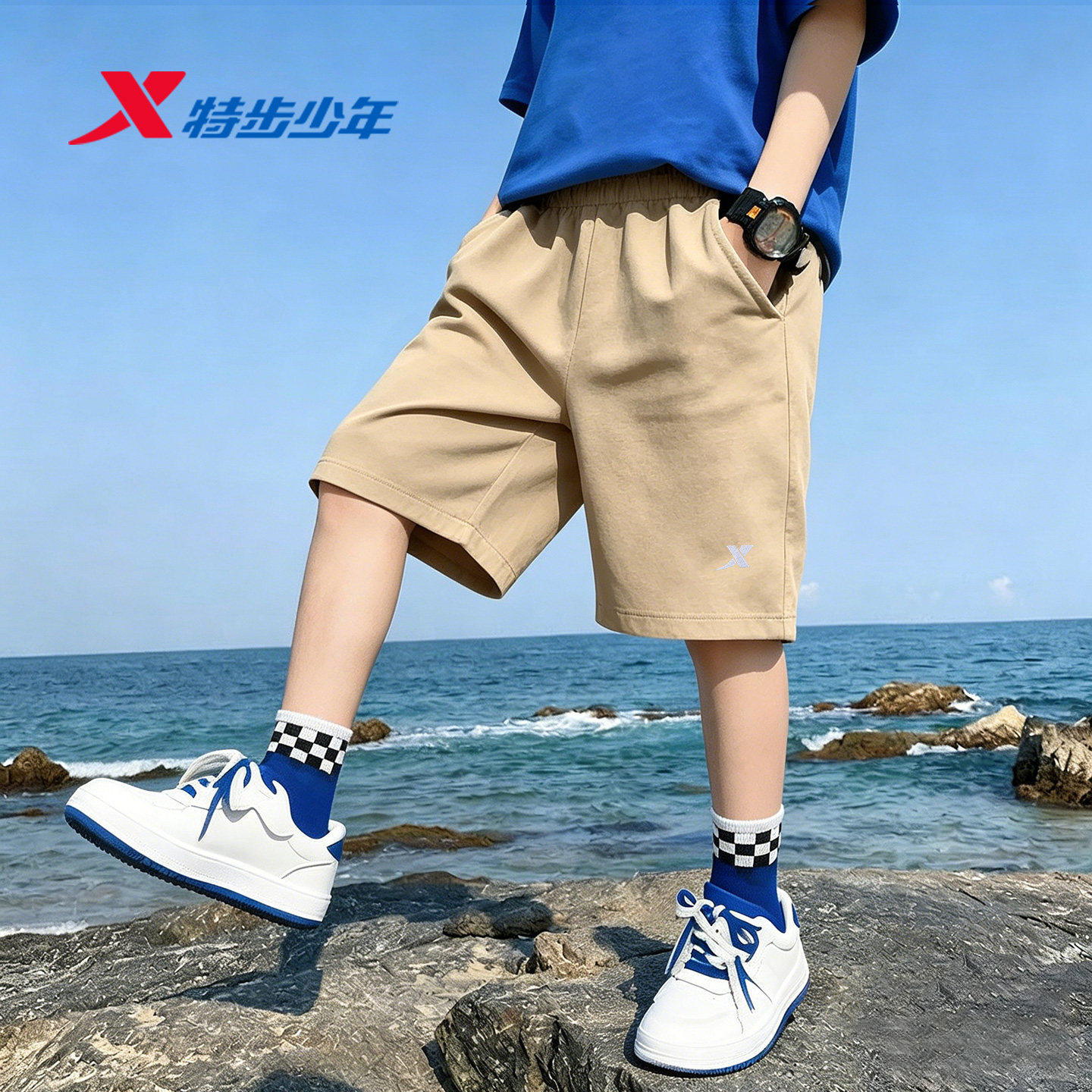特步儿童休闲运动卫裤夏季儿童速干短裤青少年冰丝清爽沙滩跑步裤图片