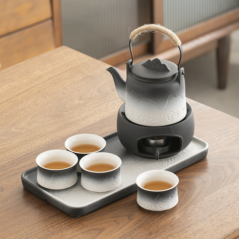 提梁茶壶功夫茶具日式蜡烛温煮加热茶炉陶瓷干泡茶盘杯小套装家用