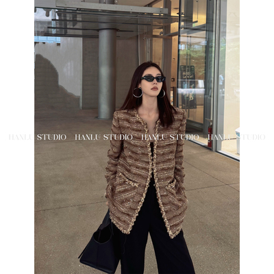 hanlu studio小众原创特定香风料高ji华丽圆领长袖外套春秋