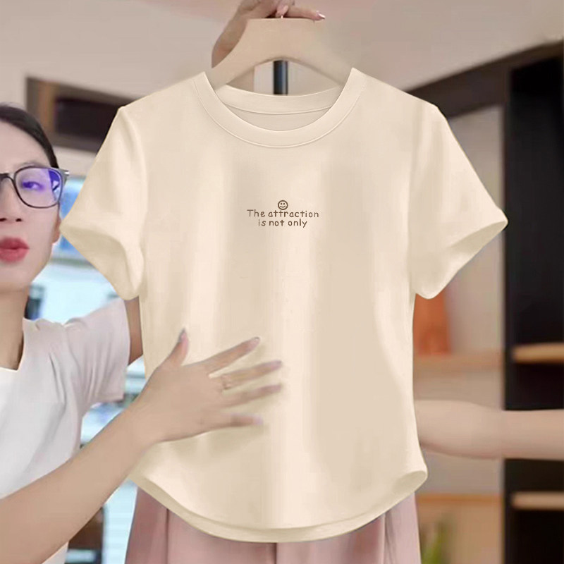 夏季纯棉正肩短款短袖t恤女2026新款设计感小众辣妹字母减龄上衣
