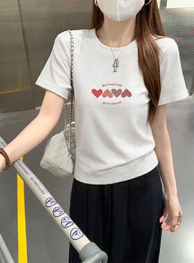 2026夏季新款极简风正肩夏季短袖T恤女白色短款显瘦百搭上衣潮女