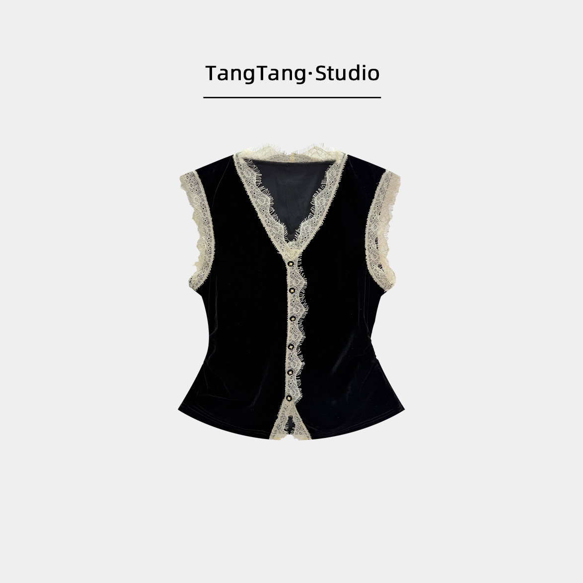 【TangTang·Studio】V领蕾丝背心高级气质百搭女装2-133269
