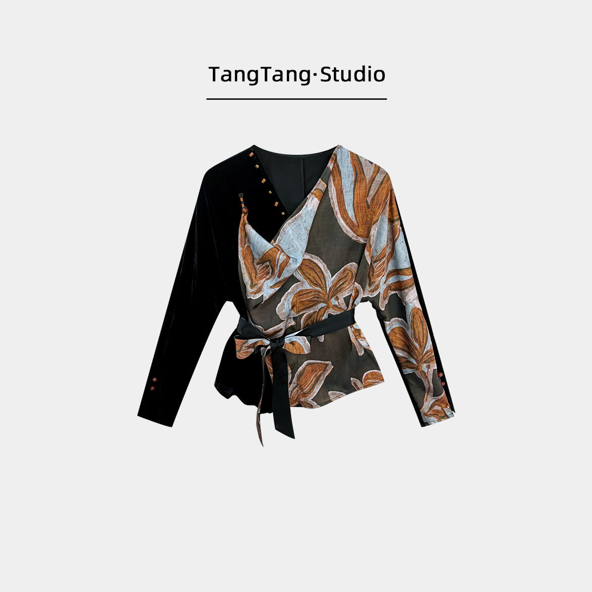 【TangTang·Studio】彩绘荡领真丝上衣高级气质百搭女装-128558图片