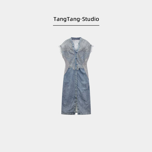 【TangTang·Studio】东方美学牛仔拼接连衣裙刺绣连衣裙-119532