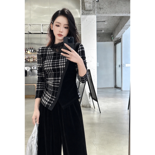【TangTang·Studio】格子蕾丝上衣高级气质女装气质卫衣116553