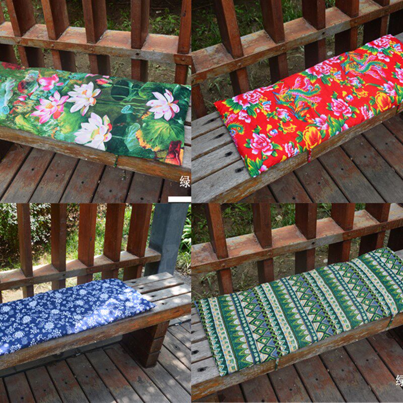 布艺复古蓝花长条椅子垫可拆洗布艺加厚坐垫冬季私人订制