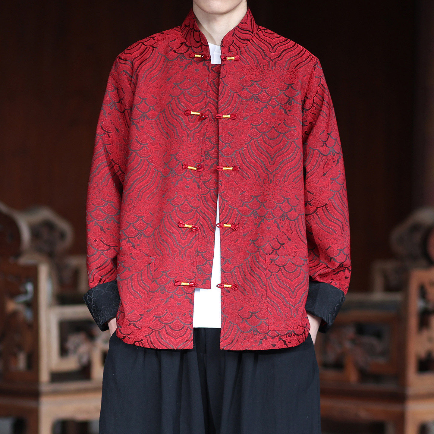 红色唐装男款2026新款高端汉服中山装订婚结婚新中式男装衬衫外套