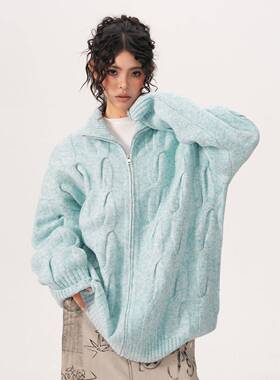 BWKA美式复古麻花针织开女2024秋冬重衫磅加厚宽W-M10121男休闲毛