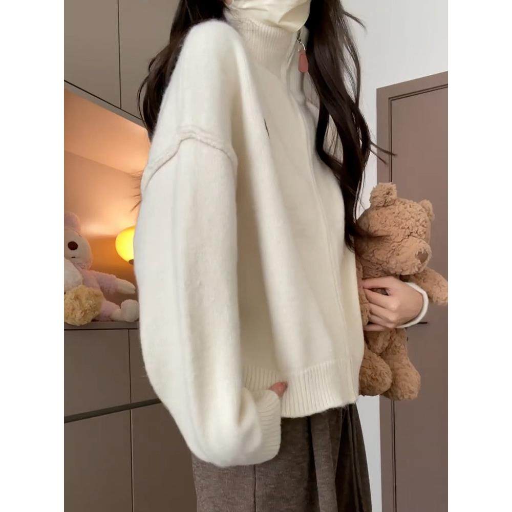 慵懒风白色高领毛衣套女205新款秋冬季2搭高级外感拉链开衫CAM468,个性定制/设计服务/DIY,毛衣加工定制,淘宝优惠券,粉丝福利购,淘宝优惠卷