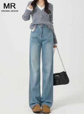 浅仔色阔0腿天丝牛裤2MR1822#25秋季新女款宽松阔腿窄版小个子直