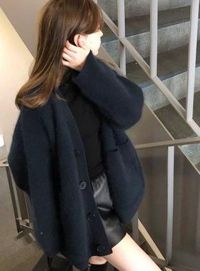 棕色风慵懒软糯毛衣外套女秋冬外穿毛韩系CSO女装马海针织衫开上