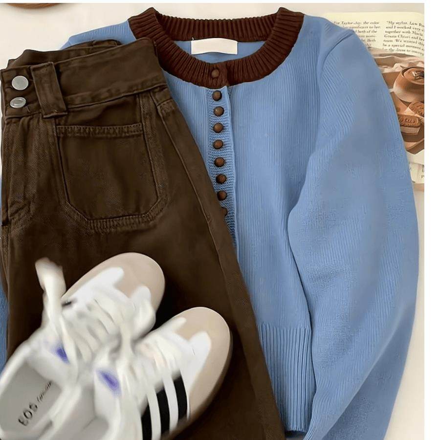 蓝色懒软糯c195针风装织开衫女秋冬新款高级设计感纽扣圆领毛衣外,个性定制/设计服务/DIY,毛衣加工定制,淘宝优惠券,粉丝福利购,淘宝优惠卷