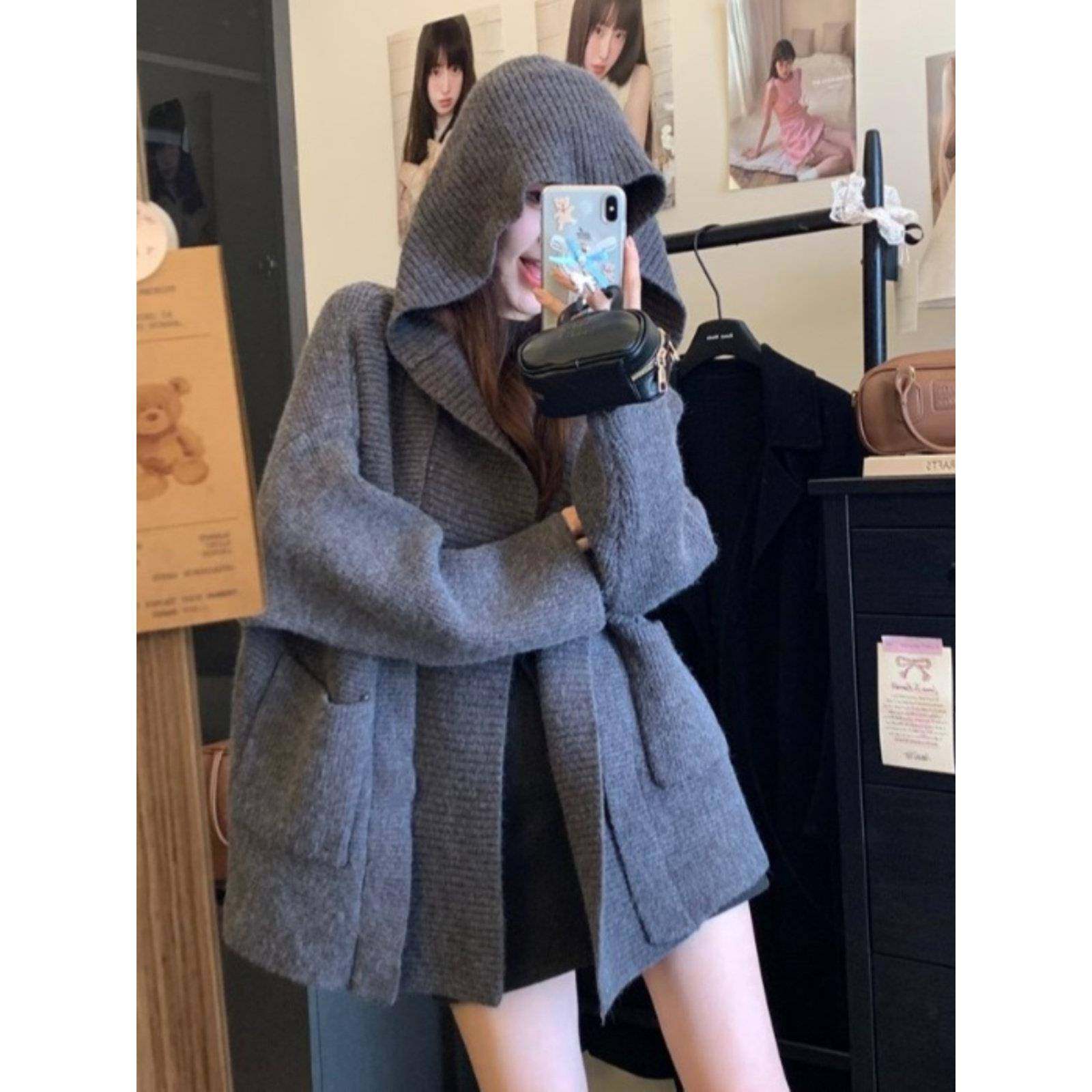 上大慵懒风连帽长袖码针织xz/ljx/w衫外套女秋冬款胖m遮肚显瘦休,个性定制/设计服务/DIY,毛衣加工定制,淘宝优惠券,粉丝福利购,淘宝优惠卷