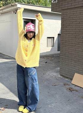 色EHO自制美式复衫古纽扣VEA24AW-M领纯开毛衣外套男女秋冬季情A