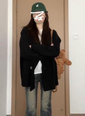 慵懒风高级宽松黑季色针织开衫毛衣外套女秋冬个新2025款小子C33M