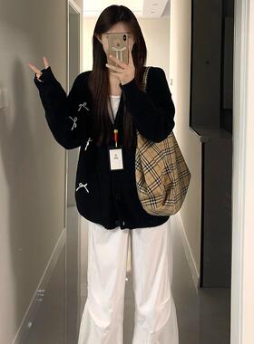 懒风黑C9M45956色宽松毛衣外慵套女2v025新款早秋季针领织开衫上