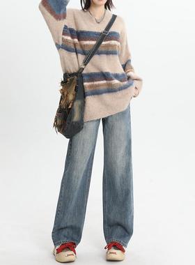 宽松窄版231108L-阔腿牛仔裤女2025款新款瘦秋冬爆个裤子高腰显小