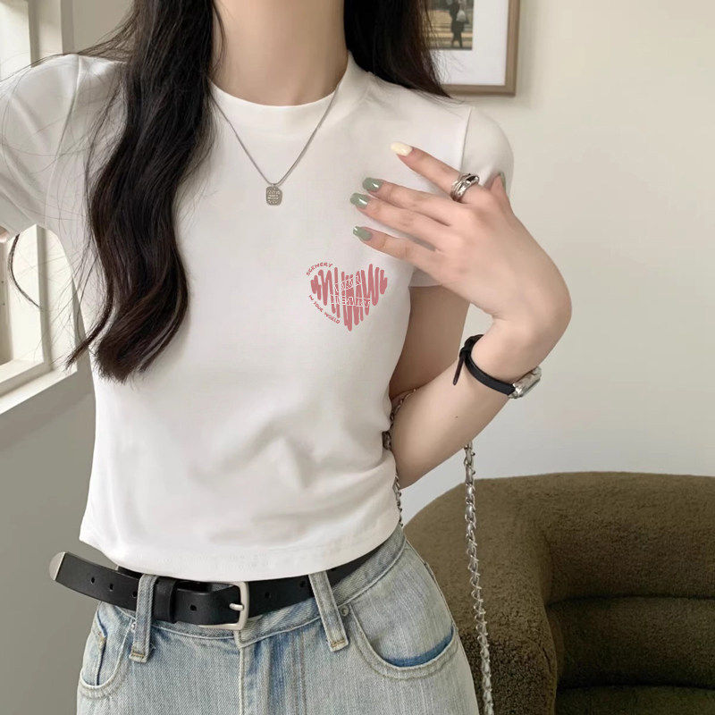 白色短袖t恤女装短款内搭夏季新款圆领修身打底纯棉独特正肩上衣