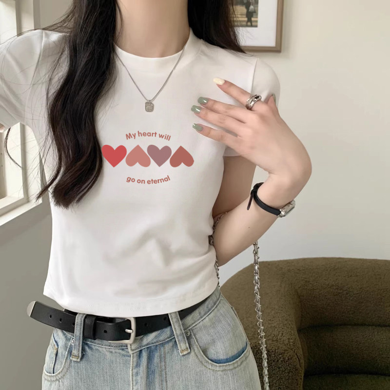 纯棉短袖t恤女2026新款夏季设计感小众短款上衣修身正肩显瘦半袖