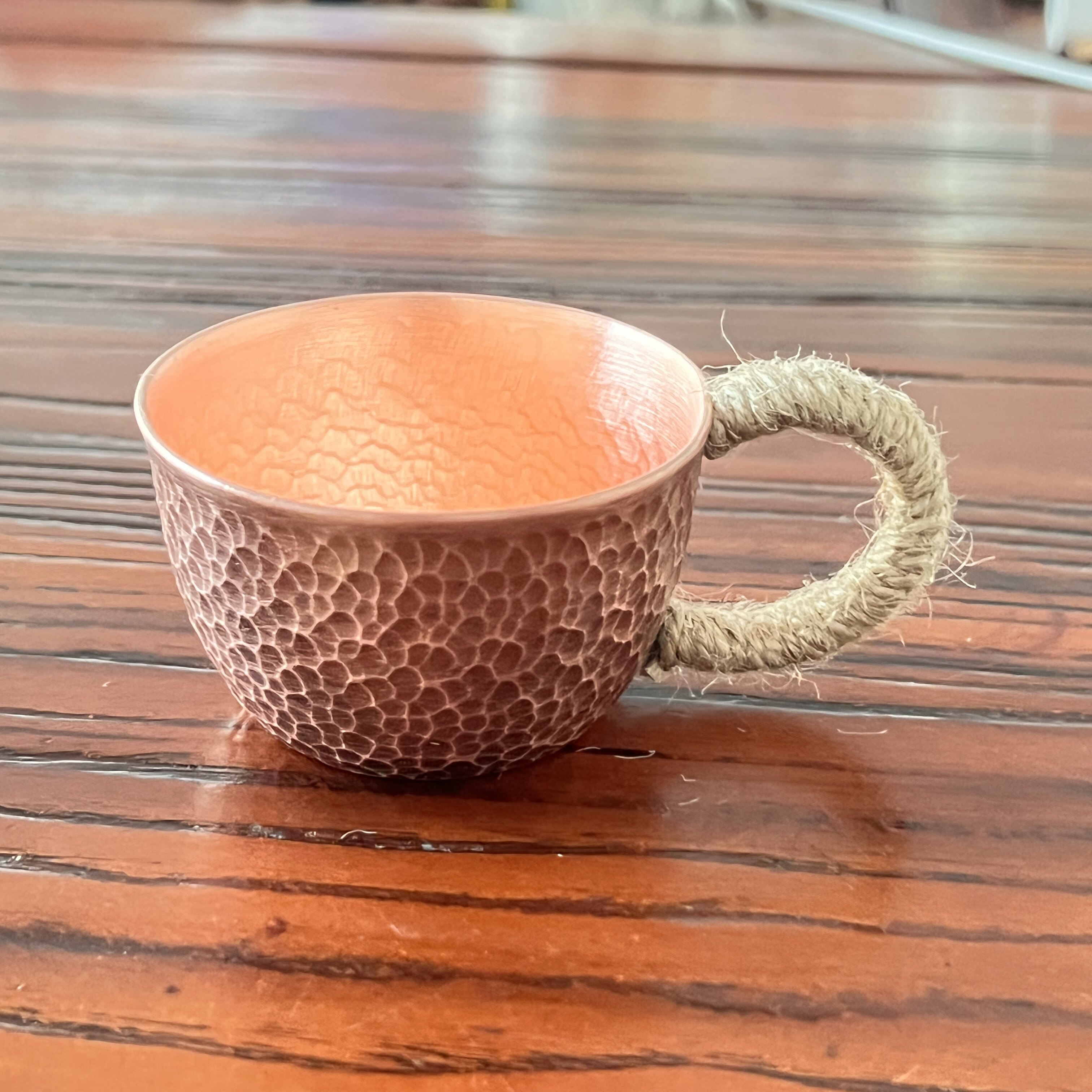 手工铜制锤纹茶杯绳柄