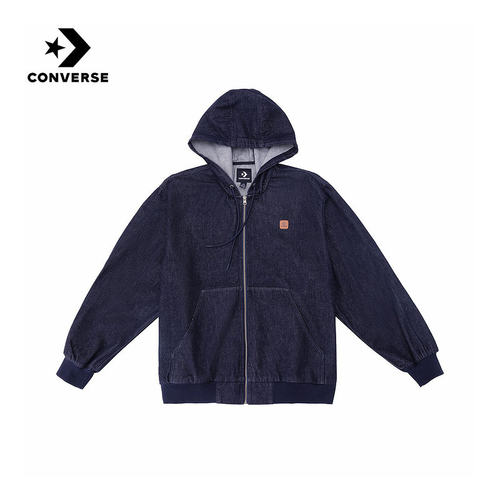 Converse匡威男子夹克春新品连帽后背印花宽松牛仔夹克MCJ411-UHA