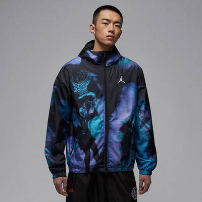 Jordan耐克男外套春新款图案印花篮球运动梭织连帽夹克IF1854-010