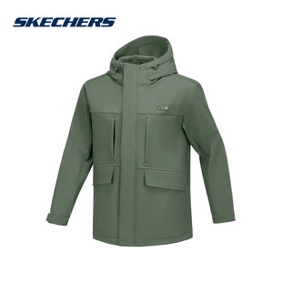 Skechers斯凯奇男女春新款夏防风立领宽松连帽外套 P424M122/031F