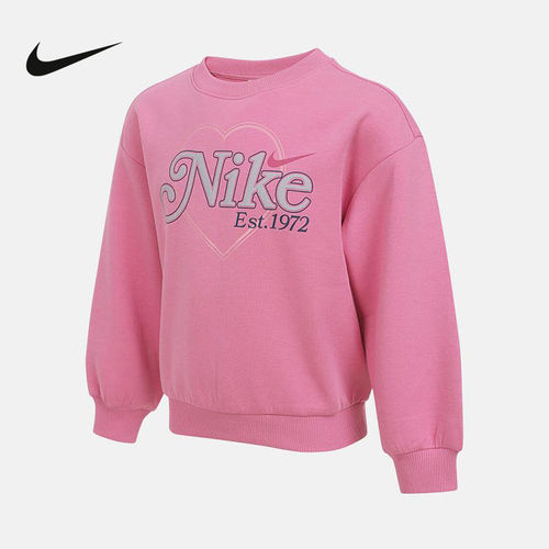 NIKE耐克卫衣女粉色图案印花针织圆领套头衫冬季长袖IO2515-643