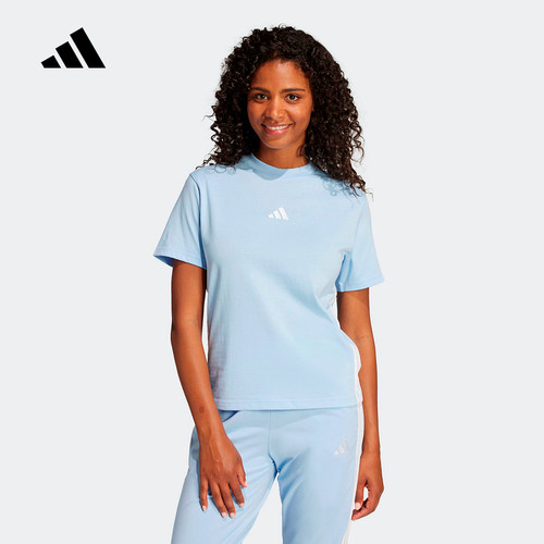 adidas阿迪达斯条纹棉质运动休闲圆领上衣2026夏女短袖T恤 JD0844