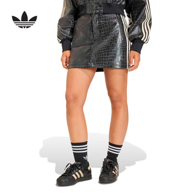 adidas阿迪达斯三叶草皮质短裙2026春女修身潮流皮裙半身裙KE5034