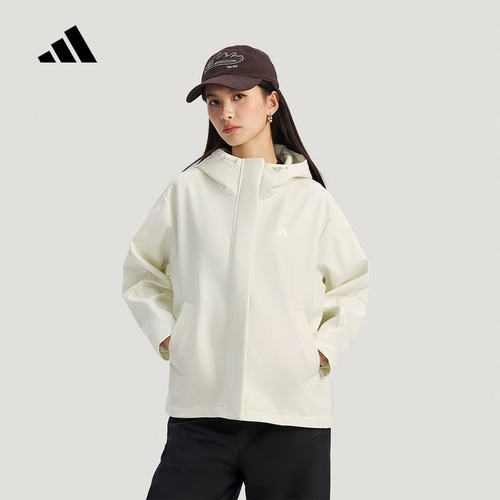 adidas阿迪达斯外套26春女加绒运动休闲宽松连帽软壳夹克 KS2783