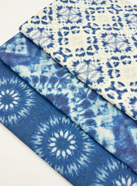 蓝色几何设计扎染风桌布布艺加密棉麻布料长方形餐桌布民宿用餐布