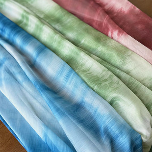 面料diy布 扎染水墨风幼儿园环创背景布仿天丝皱感布料渐变纱服装