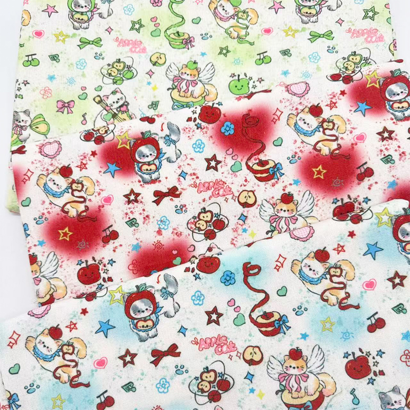 独家原创授权苹果小猫印花桌布布艺加密棉麻布料书桌长方形餐桌布